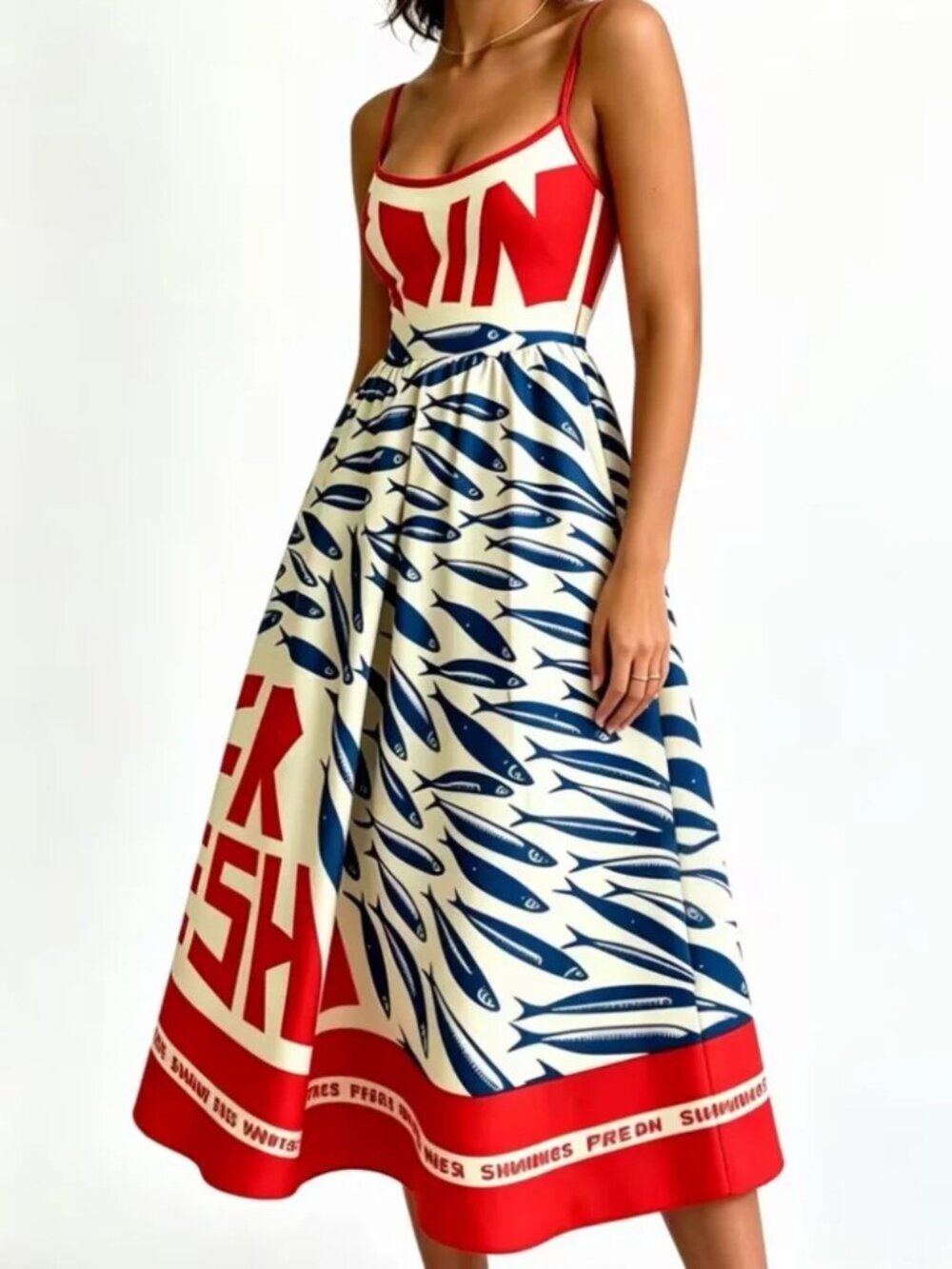 Market Fresh Sardines Red & Blue Maxi Dress - Picture 4 of 5